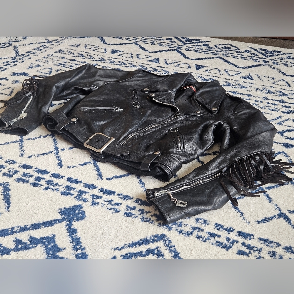 Vintage Women's Brooks Leather Jacket Belted Fringe - Picture 15 of 16